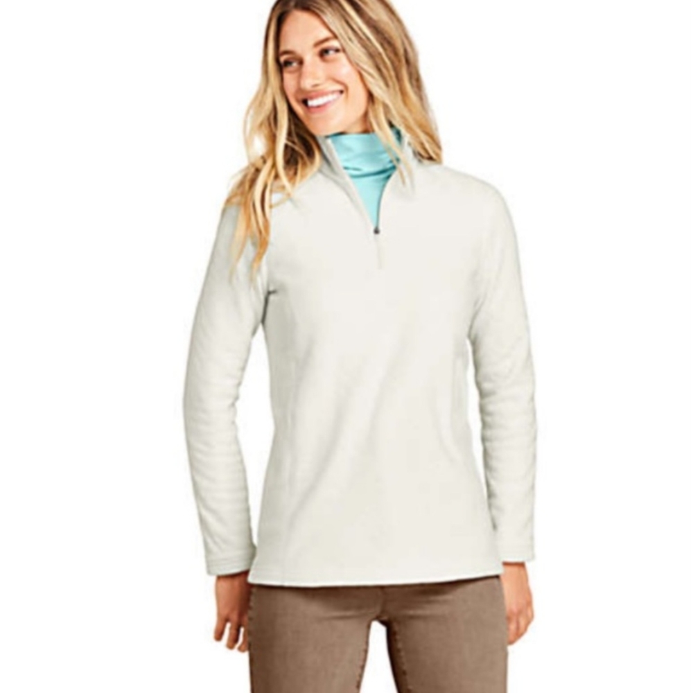 Women's Light Cream Zebra Print Fleece Quarter-Zip Pullover